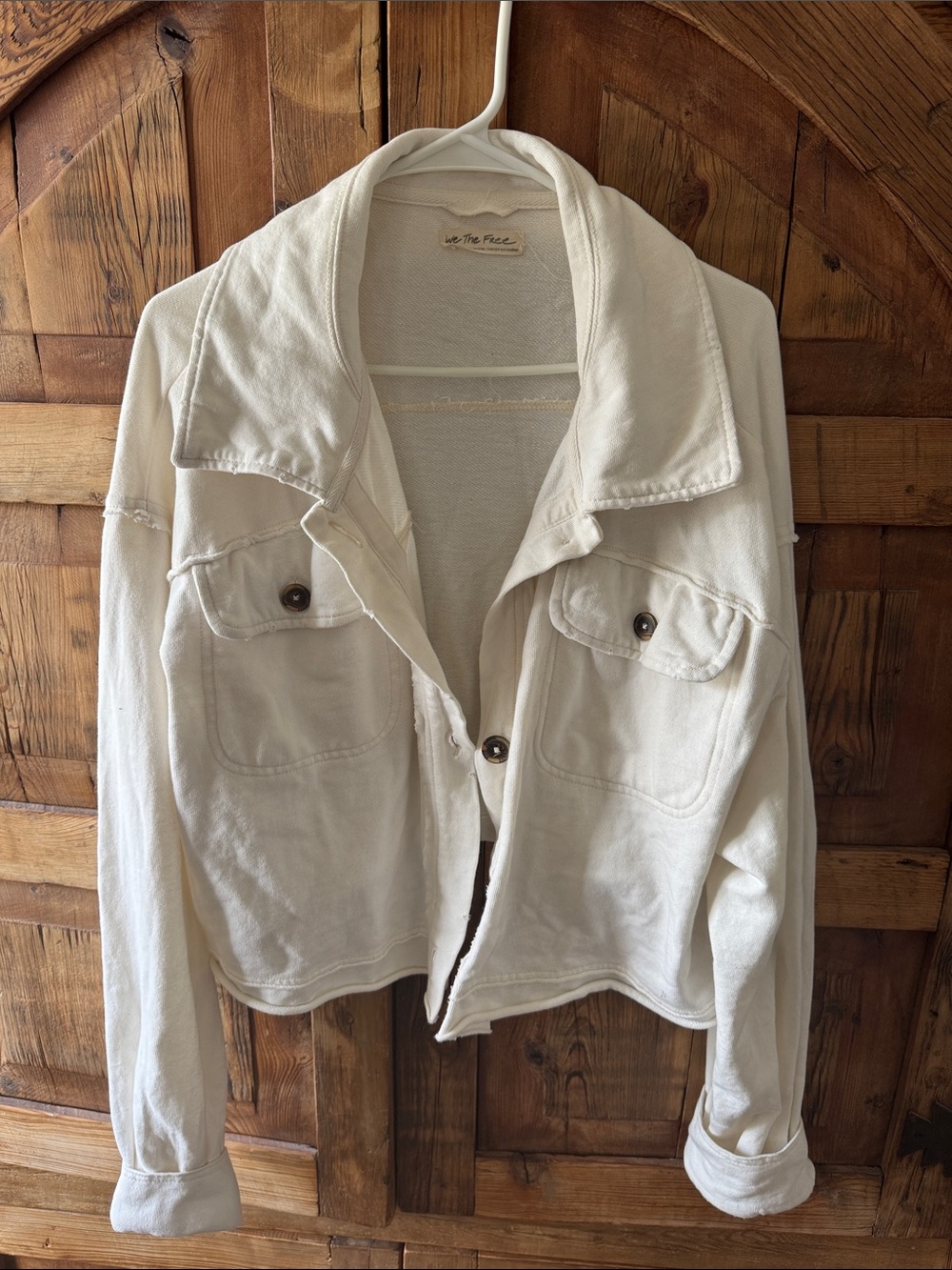 We The Free Cream Button-Front cotton blend Jacket